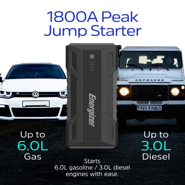 Фото - Пускозарядний пристрій Energizer Jump Starter 12000mAh, 1800А, 2xUSB-A, USB-C, ліхтар (JE12000)