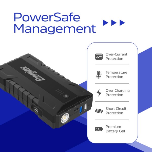 Фото - Пускозарядний пристрій Energizer Jump Starter 12000mAh, 1800А, 2xUSB-A, USB-C, ліхтар (JE12000)