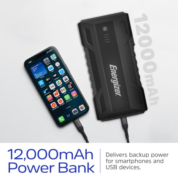 Фото - Пускозарядний пристрій Energizer Jump Starter 12000mAh, 1800А, 2xUSB-A, USB-C, ліхтар (JE12000)