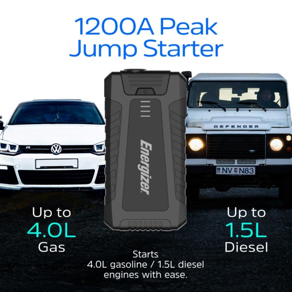 Фото - Пускозарядний пристрій Energizer Jump Starter 8000mAh, 1200А, 2xUSB-A, USB-C, ліхтар (JE8000)