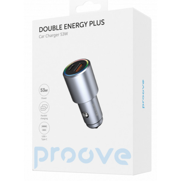 Фото - Автомобильное зарядное устройство Proove Double Energy Plus 53W (USB + Type-C) Metal Gray