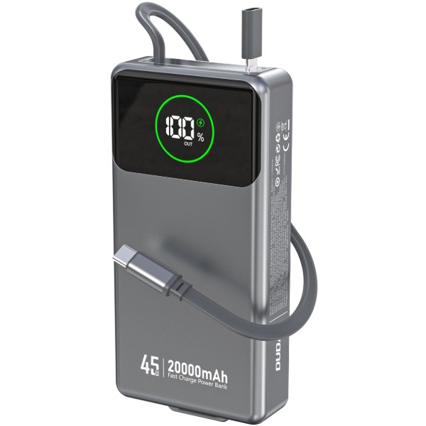 Фото - Батарея мобільна Dudao 20000mAh K31 Pro 45W PD,QC USB-A,USB-C In/Out,with built-in USB-C/Lightning cables Gray (6977196682010)