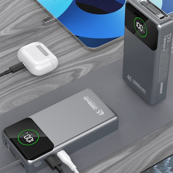Фото - Батарея мобільна Dudao 20000mAh K31 Pro 45W PD,QC USB-A,USB-C In/Out,with built-in USB-C/Lightning cables Gray (6977196682010)