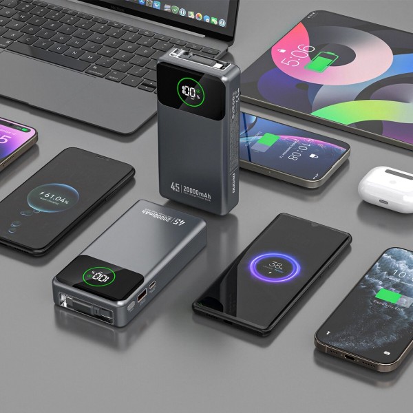 Фото - Батарея мобільна Dudao 20000mAh K31 Pro 45W PD,QC USB-A,USB-C In/Out,with built-in USB-C/Lightning cables Gray (6977196682010)
