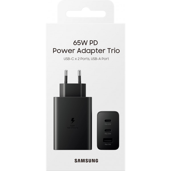 Фото - Сетевое зарядное устройство Samsung Trio 65W 2 Type-C+USB Black (EP-T6530NBEGEU)