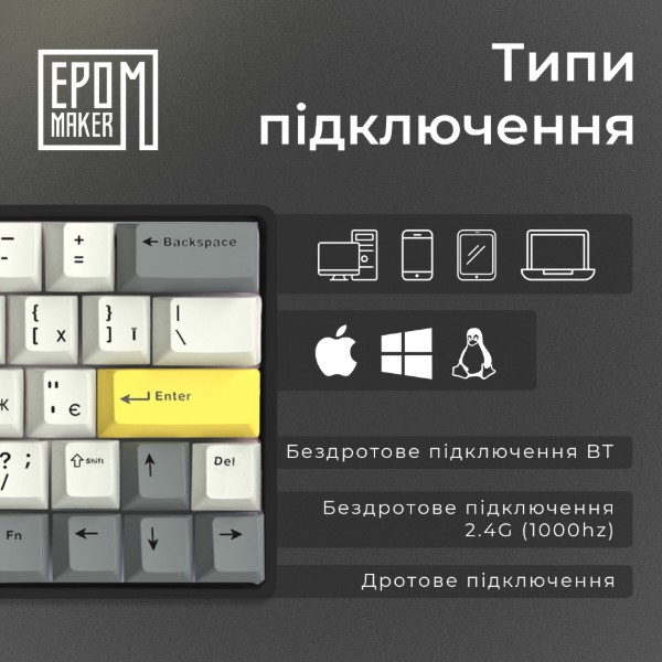 Фото - Клавіатура бездротова ігрова EPOMAKER EP64 Mulan Switch Hot-Swap RGB Black (EP64-B-M)
