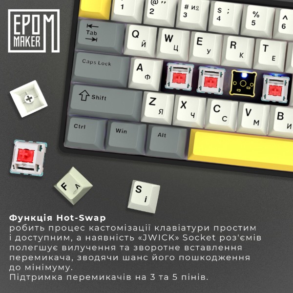 Фото - Клавіатура бездротова ігрова EPOMAKER EP64 Mulan Switch Hot-Swap RGB Black (EP64-B-M)