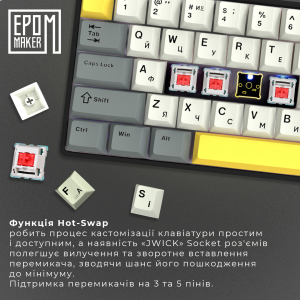 Фото - Клавіатура бездротова ігрова EPOMAKER EP64 Mulan Switch Hot-Swap RGB Black (EP64-B-M)