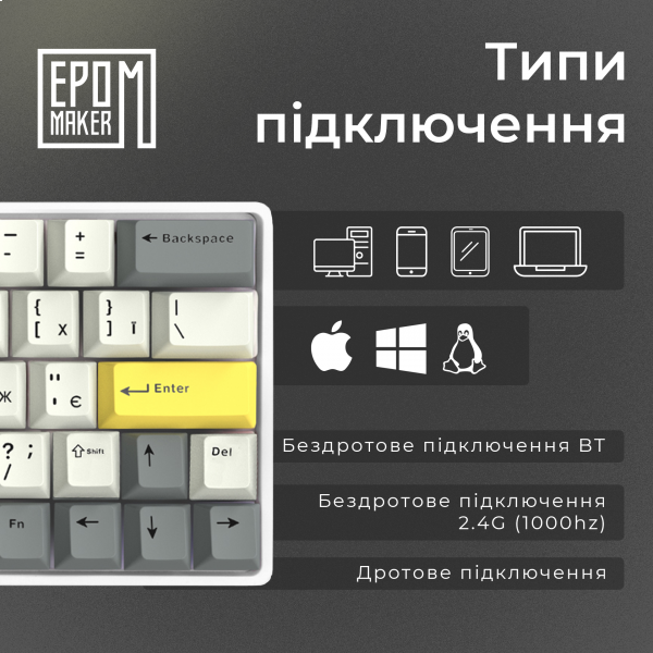 Фото - Клавіатура бездротова ігрова EPOMAKER EP64 Mulan Switch Hot-Swap RGB White (EP64-W-M)