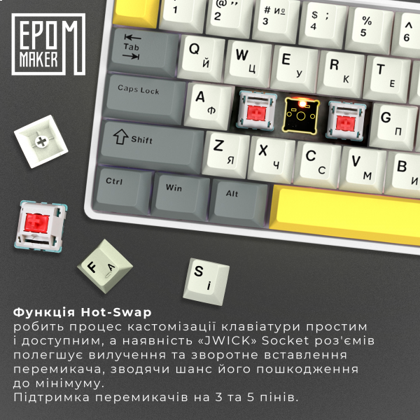 Фото - Клавіатура бездротова ігрова EPOMAKER EP64 Mulan Switch Hot-Swap RGB White (EP64-W-M)