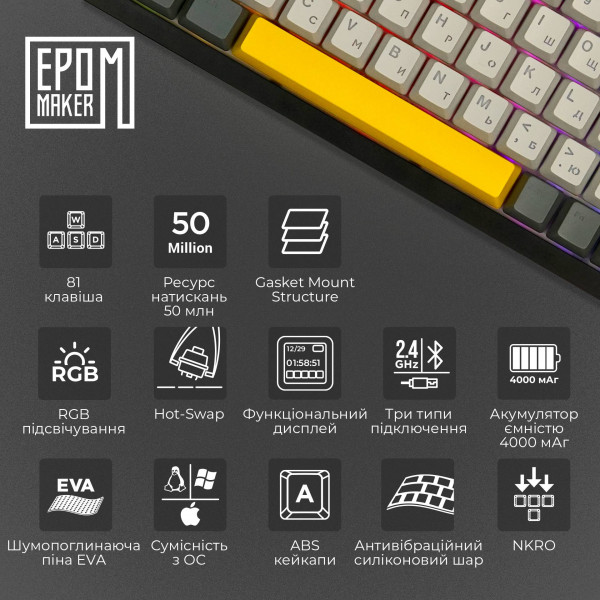 Фото - Клавіатура бездротова ігрова EPOMAKER AK820 Pro Gift Switch Hot-Swap Black (AK820-PRO-B-G)