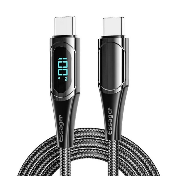 Фото - Кабель Essager LED Digital Display Fast Charging 100W USB Cable Type C to Type C  1m Black (ES-XCTT1-YD01)