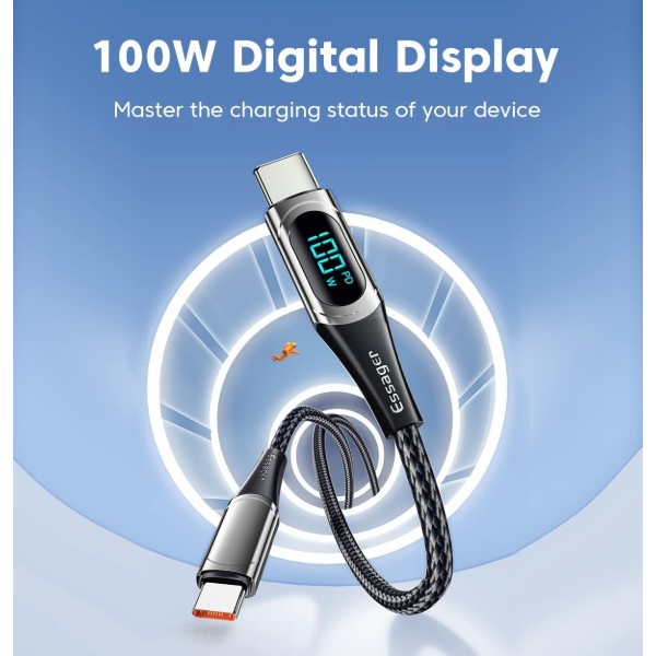 Фото - Кабель Essager LED Digital Display Fast Charging 100W USB Cable Type C to Type C  2m Black (ES-XCTT1-YDA01)