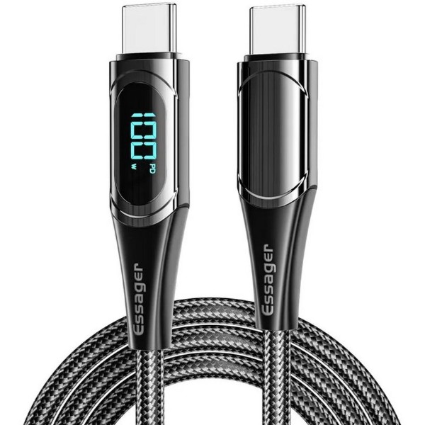 Фото - Кабель Essager LED Digital Display Fast Charging 100W USB Cable Type C to Type C  2m Black (ES-XCTT1-YDA01)