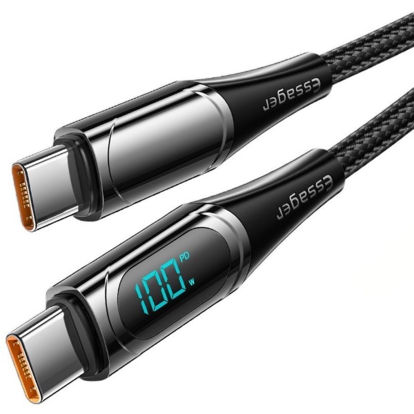 Фото - Кабель Essager LED Digital Display Fast Charging 100W USB Cable Type C to Type C  2m Black (ES-XCTT1-YDA01)