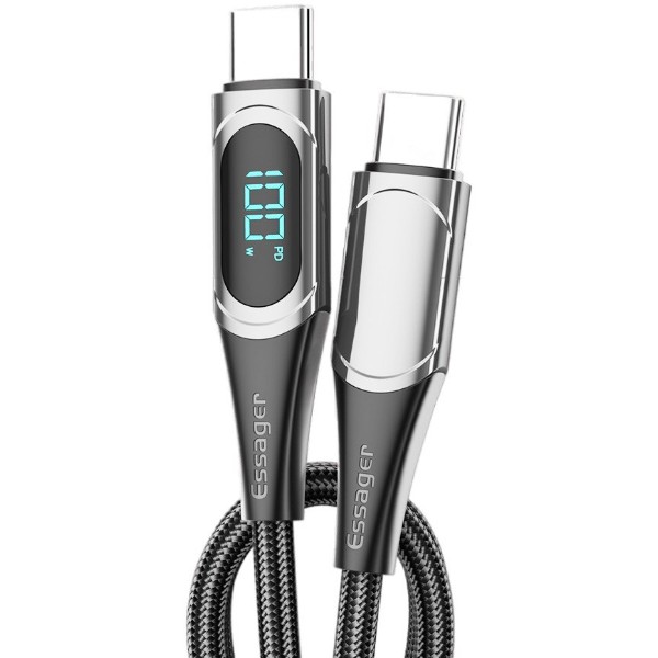Фото - Кабель Essager LED Digital Display Fast Charging 100W USB Cable Type C to Type C  2m Black (ES-XCTT1-YDA01)