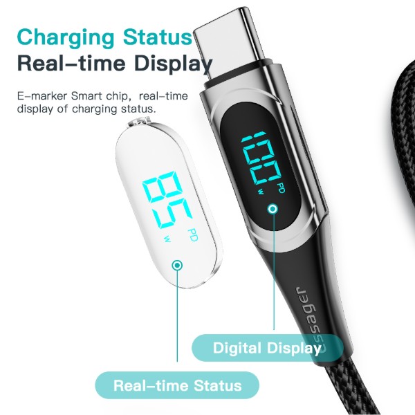 Фото - Кабель Essager LED Digital Display Fast Charging 100W USB Cable Type C to Type C  2m Black (ES-XCTT1-YDA01)