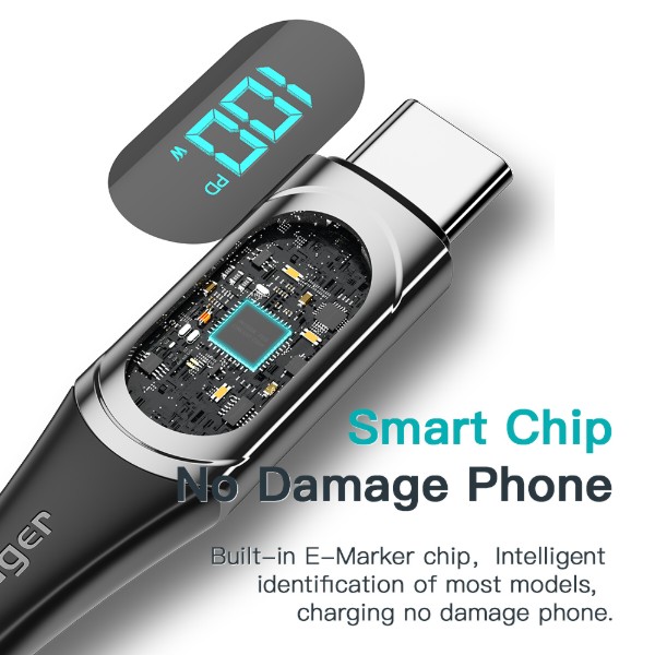Фото - Кабель Essager LED Digital Display Fast Charging 100W USB Cable Type C to Type C  2m Black (ES-XCTT1-YDA01)