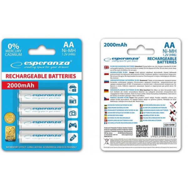 Фото - Аккумулятор тип AA Esperanza Ni-MH AA/HR06 2000 mAh BL 4шт White (EZA104W)