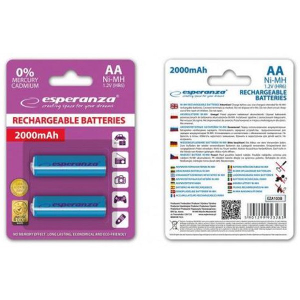 Фото - Аккумулятор тип AA Esperanza Ni-MH AA 2000 mAh 2шт Blue (EZA103B)