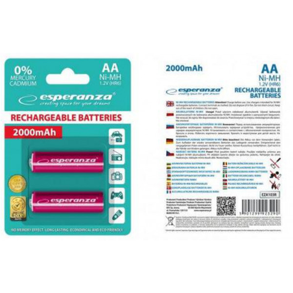 Фото - Акумулятор тип AA Esperanza Ni-MH AA 2000 mAh 2шт Red (EZA103R)