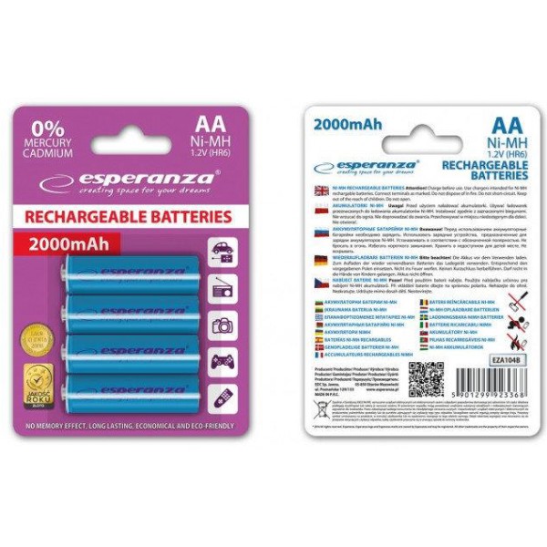 Фото - Аккумулятор тип AA Esperanza Ni-MH AA 2000 mAh 4шт Blue (EZA104B)