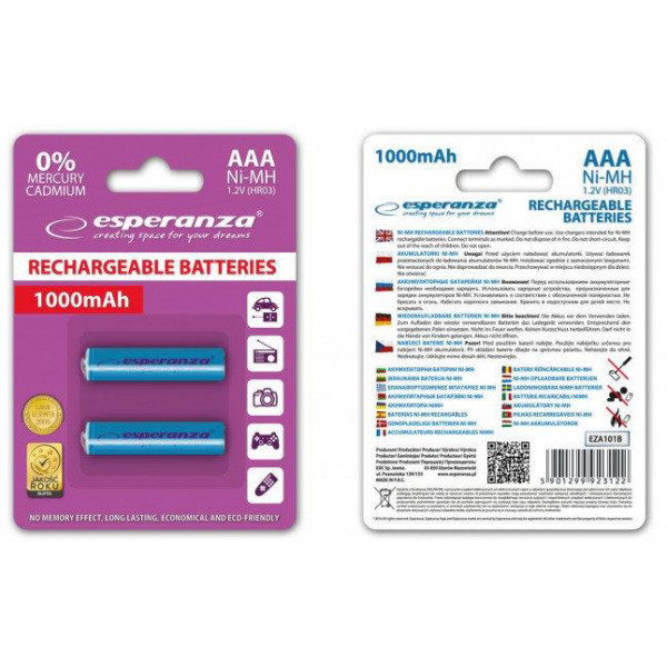 Фото - Акумулятор тип AAA Esperanza Ni-MH AAA 1000 mAh 2шт Blue (EZA101B)
