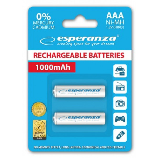 Фото - Аккумулятор тип AAA Esperanza Ni-MH AAA 1000 mAh 2шт White (EZA101W)