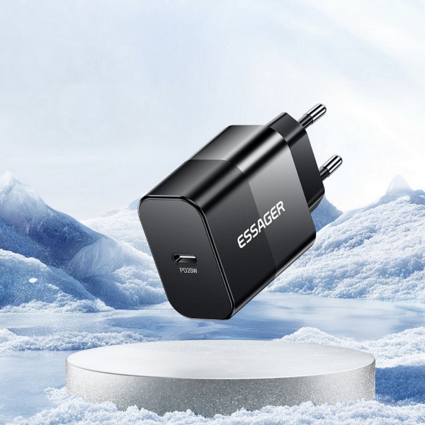 Фото - Мережевий зарядний пристрій Essager 20W QC PD USB-C + C-C 60W USB CABLE Black (E20JSB1-SYTT1-T)