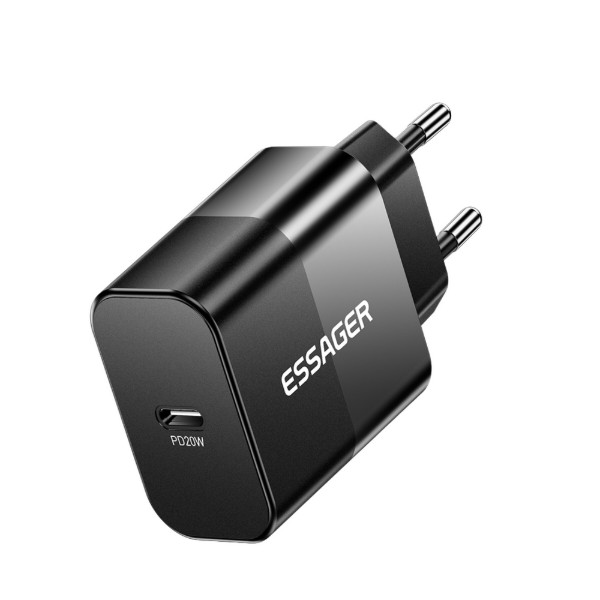 Фото - Мережевий зарядний пристрій Essager 20W QC PD USB-C + C-C 60W USB CABLE Black (E20JSB1-SYTT1-T)