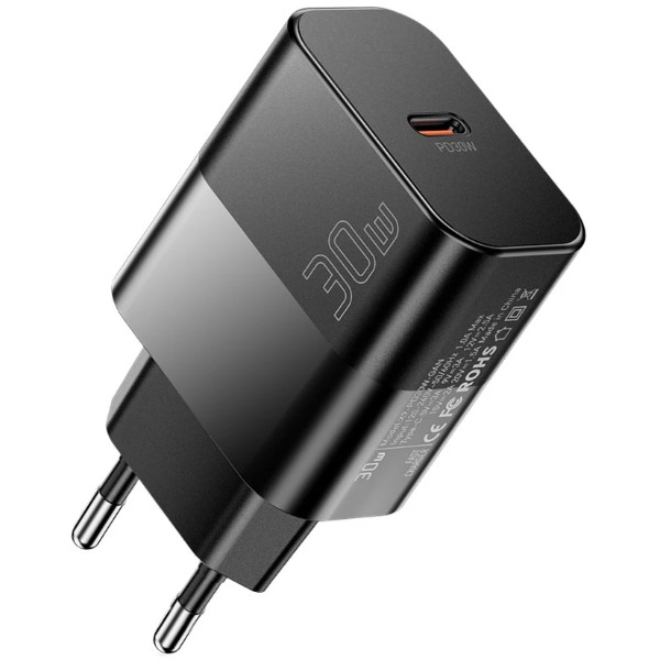 Фото - Сетевое зарядное устройство Essager 30w EU Single type-c QC PD + 60w c-c cable Black (E30JSB1-SYTT1-T)
