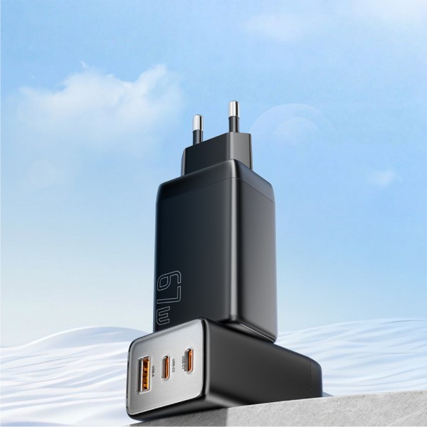 Фото - Мережевий зарядний пристрій Essager Ranges 67W GaN charger 2C+1A QC4.0 FCP PD Black(ECT67W-LJB01-Z)
