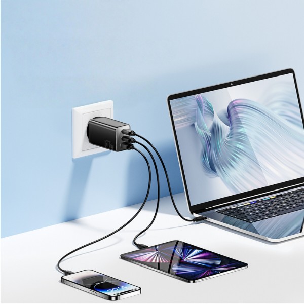 Фото - Мережевий зарядний пристрій Essager Ranges 67W GaN charger 2C+1A QC4.0 FCP PD Black(ECT67W-LJB01-Z)