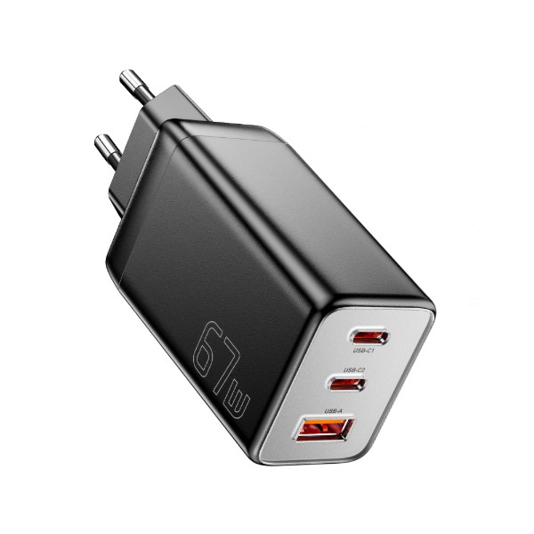 Фото - Мережевий зарядний пристрій Essager Ranges 67W GaN charger 2C+1A QC4.0 FCP PD Black(ECT67W-LJB01-Z)