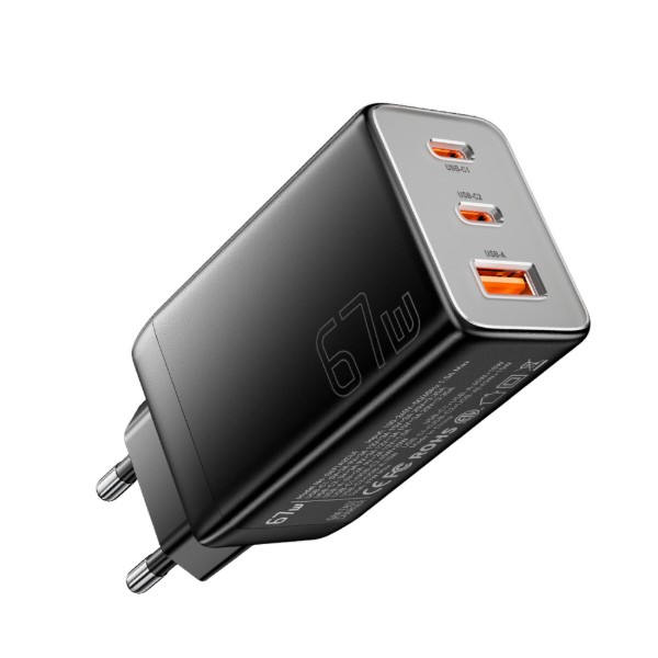 Фото - Мережевий зарядний пристрій Essager Ranges 67W GaN charger 2C+1A QC4.0 FCP PD Black(ECT67W-LJB01-Z)