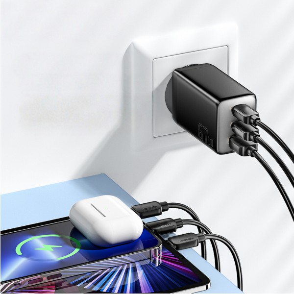 Фото - Мережевий зарядний пристрій Essager Ranges 67W GaN charger 2C+1A QC4.0 FCP PD Black(ECT67W-LJB01-Z)