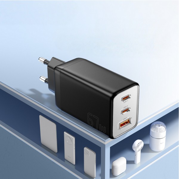 Фото - Мережевий зарядний пристрій Essager Ranges 67W GaN charger 2C+1A QC4.0 FCP PD Black(ECT67W-LJB01-Z)