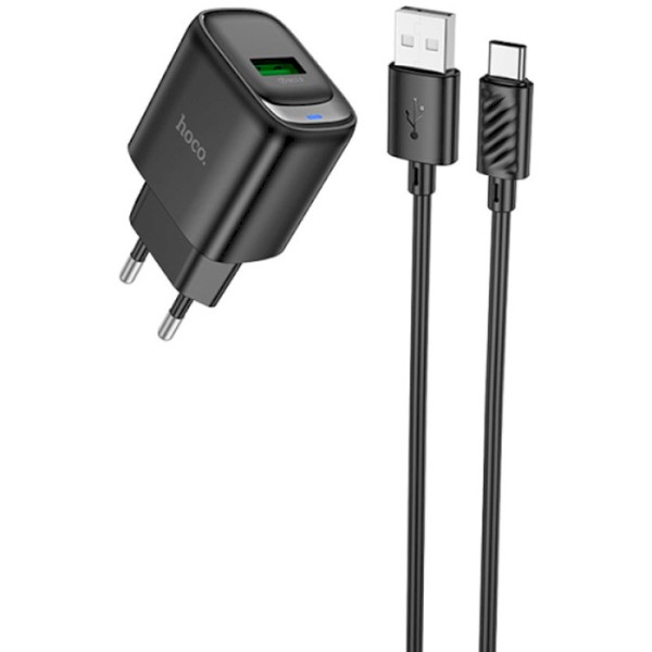 Фото - Мережевий зарядний пристрій HOCO C140A QC3.0 charger set(Type-C)(EU) Black (6942007627825)
