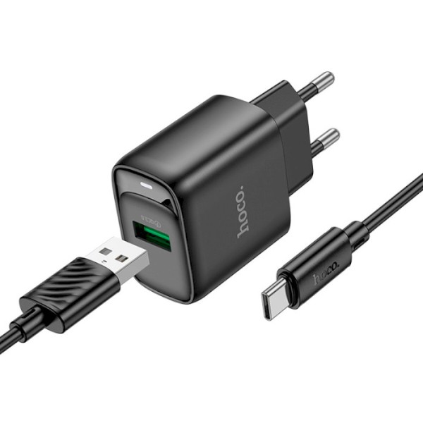 Фото - Мережевий зарядний пристрій HOCO C140A QC3.0 charger set(Type-C)(EU) Black (6942007627825)