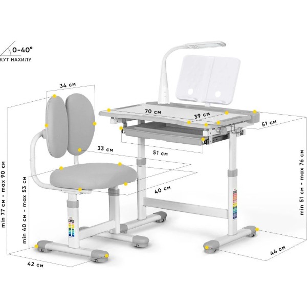 Фото - Комплект меблів шкільний Evo-kids BD-20 G