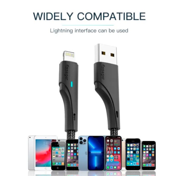 Фото - Кабель Essager Rousseau 3A Fast Charging USB Lightning Cable 2m Black (EXCL-LSA01)