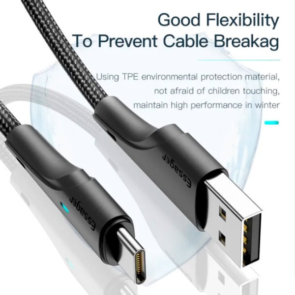 Фото - Кабель Essager Rousseau 3A Fast Charging USB Type C Cable 1m Black (EXCT-LS01)