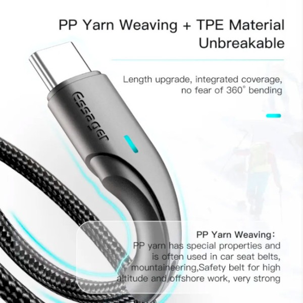 Фото - Кабель Essager Rousseau 3A Fast Charging USB Type C Cable 1m Black (EXCT-LS01)