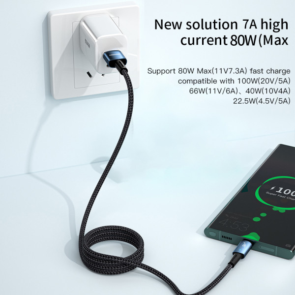Фото - Кабель синхронізації даних Essager Type-C 7A USB 1m Blue (EXC7A-CG03-P)