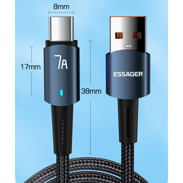 Фото - Кабель синхронізації даних Essager Type-C 7A USB 1m Blue (EXC7A-CG03-P)