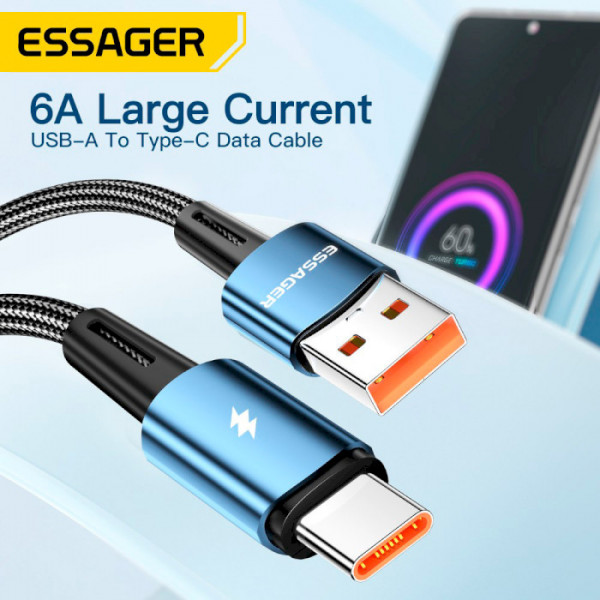 Фото - Кабель синхронізації даних Essager Sunset USB A to Type C 120W USB Charging Cable 1m  Black (EXC120-CG01-P)