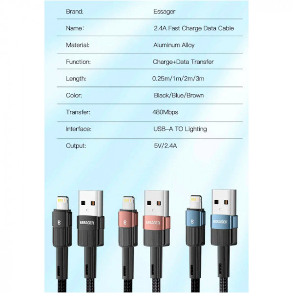 Фото - Кабель синхронізації даних Essager Star 6A Lightning USB 2m Black (EXCL-XCA01)