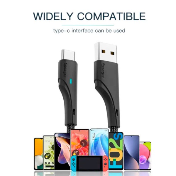 Фото - Кабель Essager Rousseau 3A Fast Charging USB Type C Cable 1m Black (EXCT-LS01)