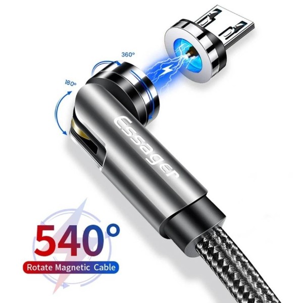 Фото - Кабель Essager Victron 540 Rotate Magnetic USB Cable Micro 1M Black (EXCCXM-WC0G)