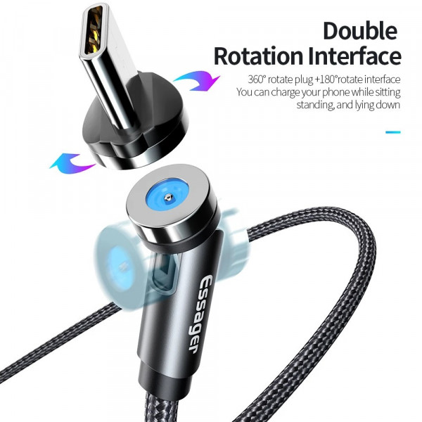 Фото - Кабель синхронізації даних Essager Victron 540 Rotate Magnetic USB TypeC 1m Black (EXCCXT-WC0G)